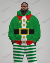 Men's Funny Cartoon Striped Print Big & Tall Hoodie Set